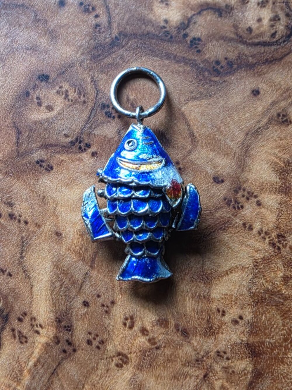 Vintage Chinese Cloisonne Enamel & Sterling Fish Charm/Pendant